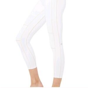 Alo Women's 7/8 Guard Leggings White Beige Boning Size Medium